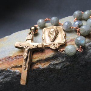 True Heart Pocket Rosary, Prehnite, Brass and Bronze